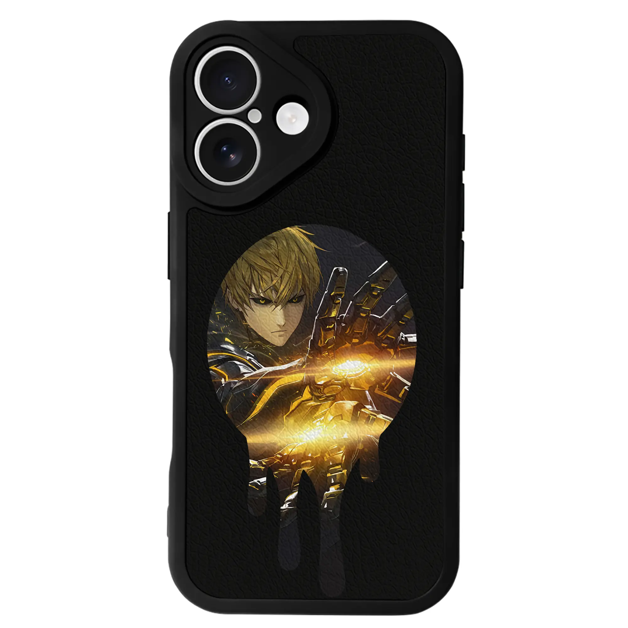 ワンパンマン グッズ ジェノス - IPhone 16シリーズ対応 ・ シリコンスマホケース ・ レザー調 ・ 高精度フィット ・ 耐衝撃 ・ ワイヤレス充電対応 ・ 精密カット